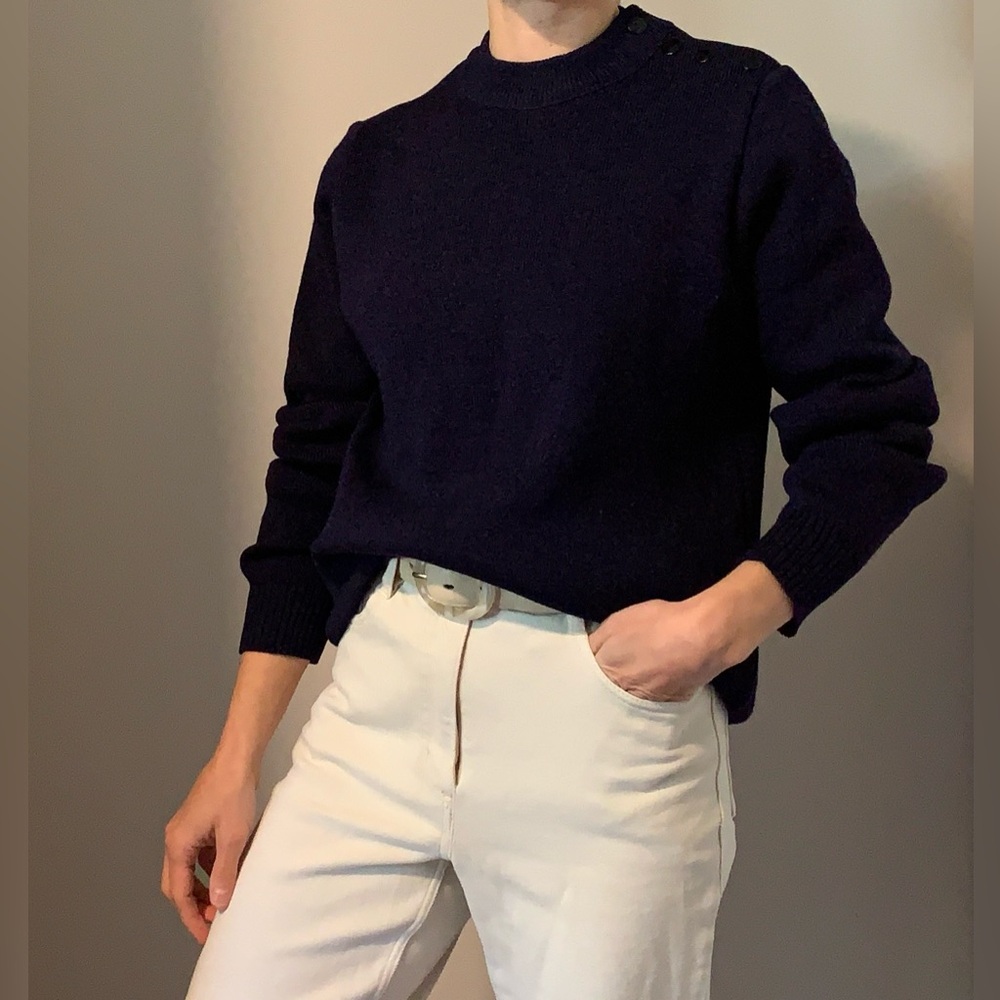 Armor Lux Made in France 100% Pure New Wool Navy Crewneck Sweater